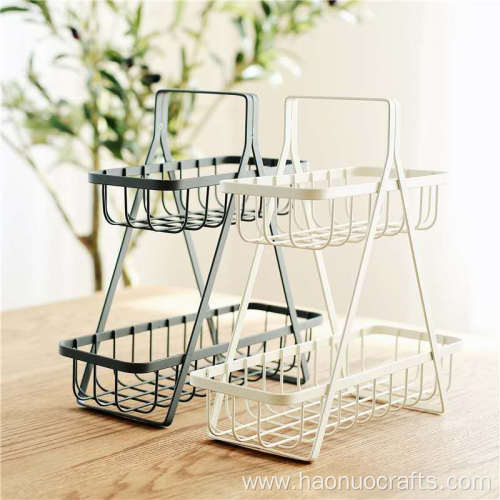 iron basket desktop double storage basket rack